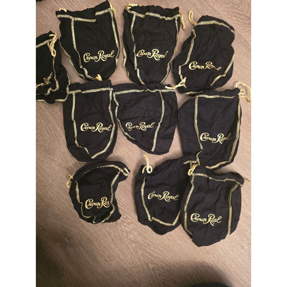 Crown Royale Black Velvet Drawstring Pouches Bags‎ Lot of 10 Whiskey Collectible